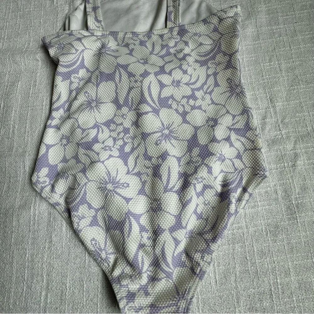Wonder Nation Floral One Piece Swimsuit Hawaiian Purple White Swim SZ 10-12